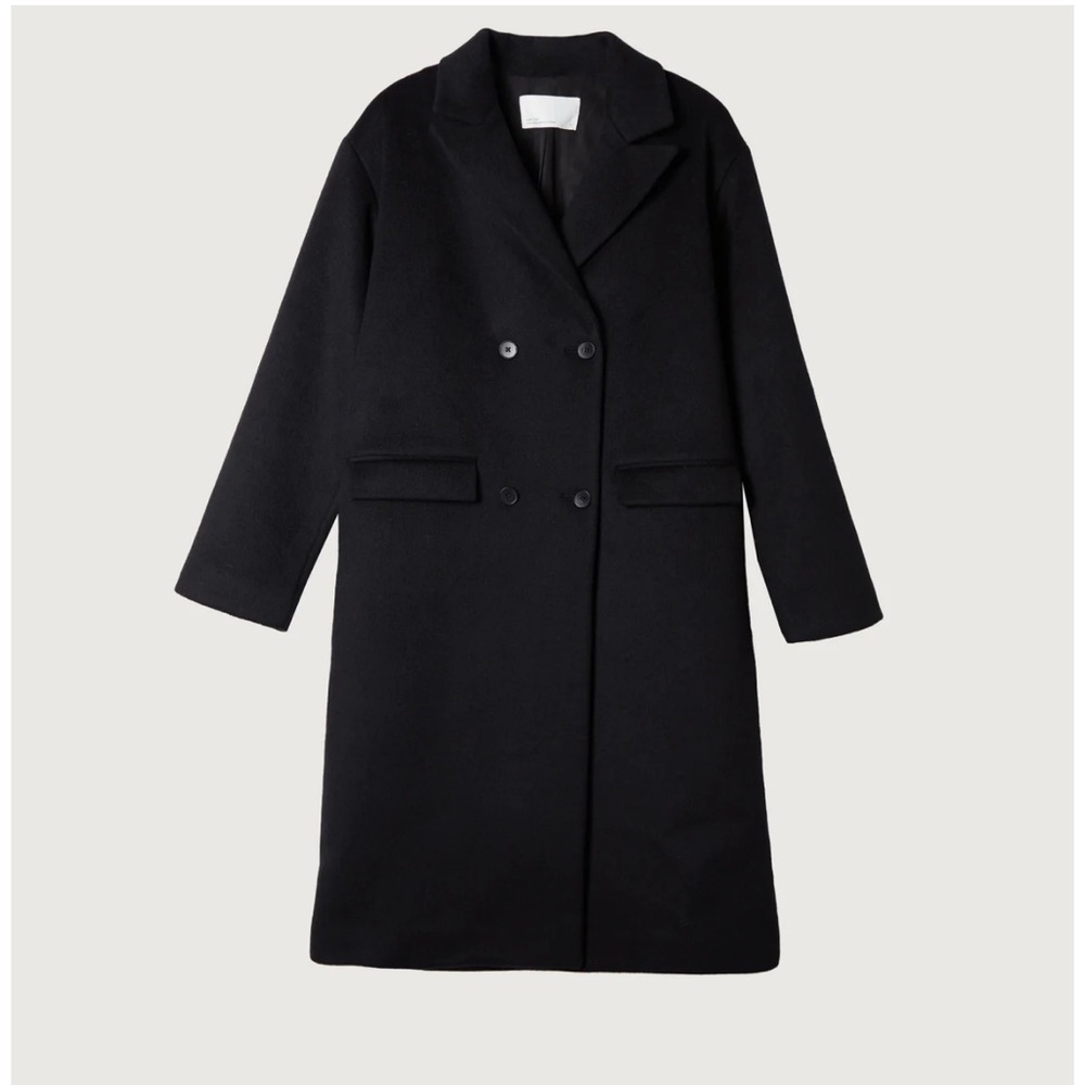 OAK + FORT Black Double-Breasted Trench Coat